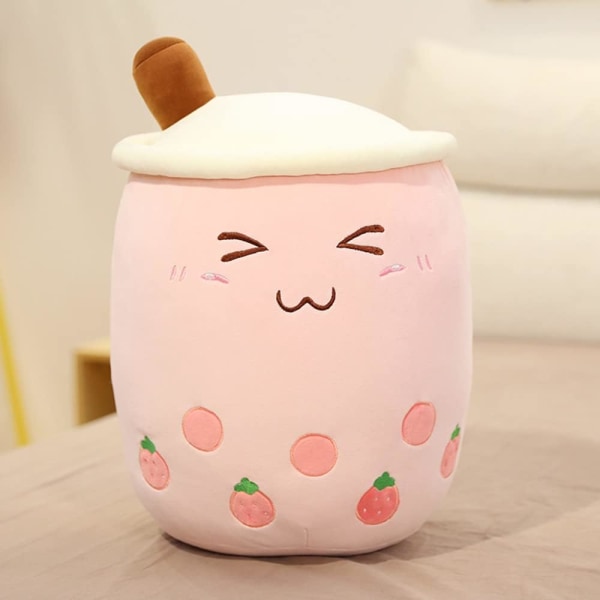 Te-plysjleker, perlete, bobleplysjepute, søt bobletekoppformet pute med sugerør, myk pute til hjemmet, barnas gave (24CM, rosa)