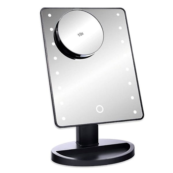 Schramm LED-sminke spejl sort med 10x forstørrelse - sminke spejl med LED - make up spejl med belysning - stand spejl - kosmetik spejl - badeværelse