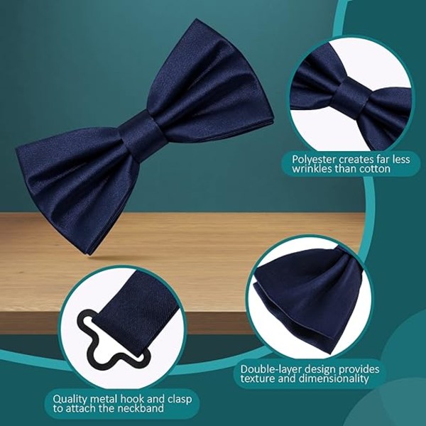 Forbundet sløjfe til mænd, Tux-sløjfe Justerbar formel halssløjfe Satin-sløjfe til festbryllup (marineblå)