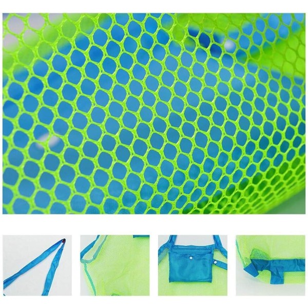 Large Mesh Beach Bag for Toys Sand Away Tote with Zipper for Child Swim Pool Travel Sandy Shoes Wet Towels 18 x 12 x 18inch Green Mesh Blue Straps