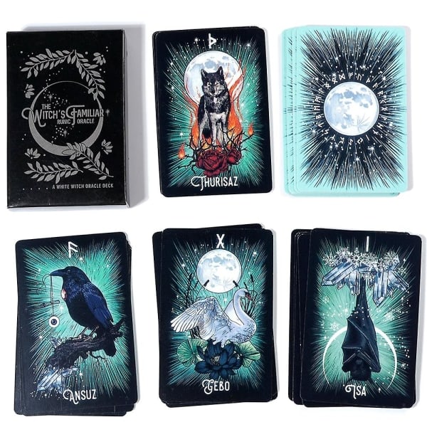 Heksens kjæledyr Runic Oracle 24 kort Indie Tarot Deck Runer Runekort Dyreorakel Dyretarotkort Vikingruner