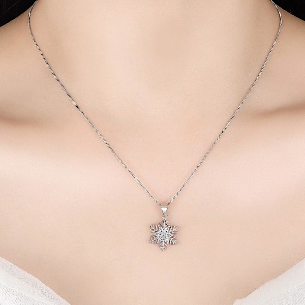 Sterling Sølv Diamant \"Snefnug Flake\" Vedhæng Halskæde Ørepynt Dekoration