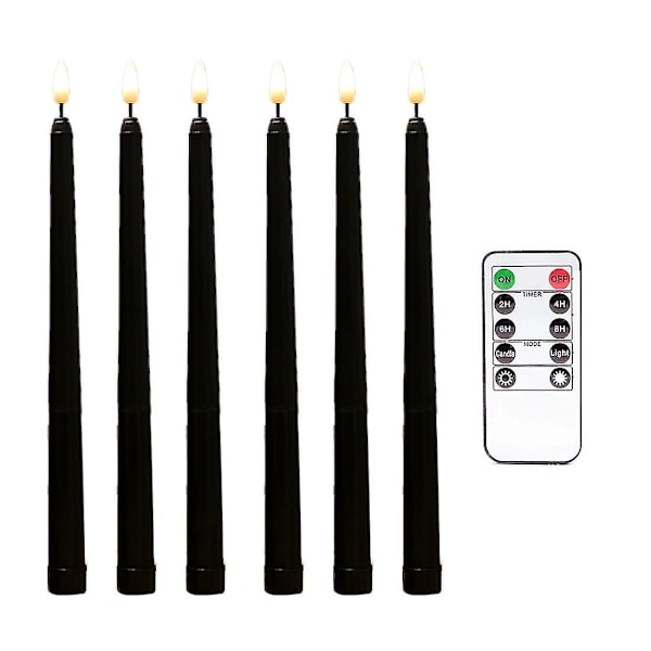 6 stk. Flammeløse sorte spidslys, der flimrer med 10-tasters fjernbetjening, batteridrevne LED-lysestager, vindueslys