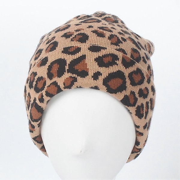 Camel Leopard Dame Uld Strikket Hue Kvinde Varm Strik Mode Beanie til Efterår Vinter