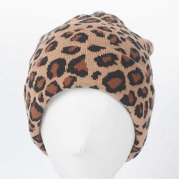 Kamel Leopard Dame Ull Strikket Lue Dame Varm Strikket Mote Beanie for Høst Vinter