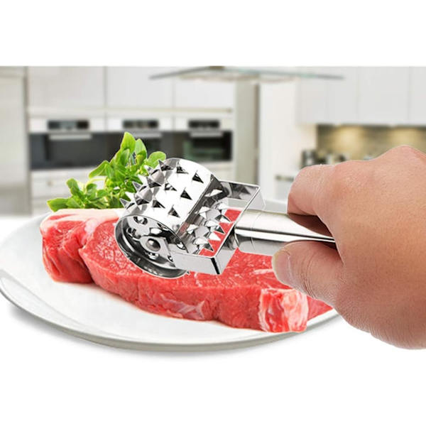 Köttmörare - Rostfritt stål köttmörare rulle rullande hammare - Pizzabulle köttnål hål stans för biff kyckling fläsk nötkött