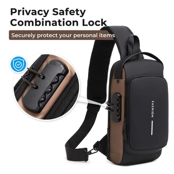 Unisex Axelväskor, Svarta Stöldsäkra Messenger-väskor med USB-laddningsportar, Vattentäta Crossbody-väskor