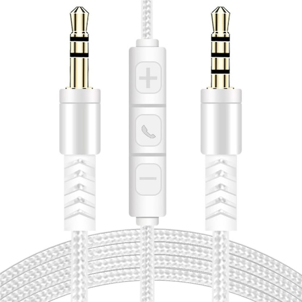 1,2 m 3,5 mm til 3,5 mm hanne til hanner Stereo Audio Aux-kabel hodetelefonledning med trykktast Volumkontroll Mic White