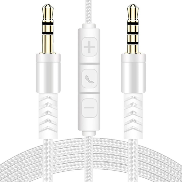 1,2 m 3,5 mm till 3,5 mm Han till Han Stereo Audio Aux-kabel Hörlurssladd med tryckknappsvolymkontroll Mikrofon White