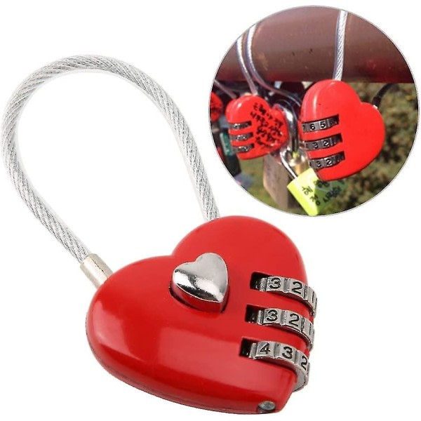 Hjärtformat hänglås, mini 3-siffrigt kodlås, med kärlekshjärta tråd, lösenordslås