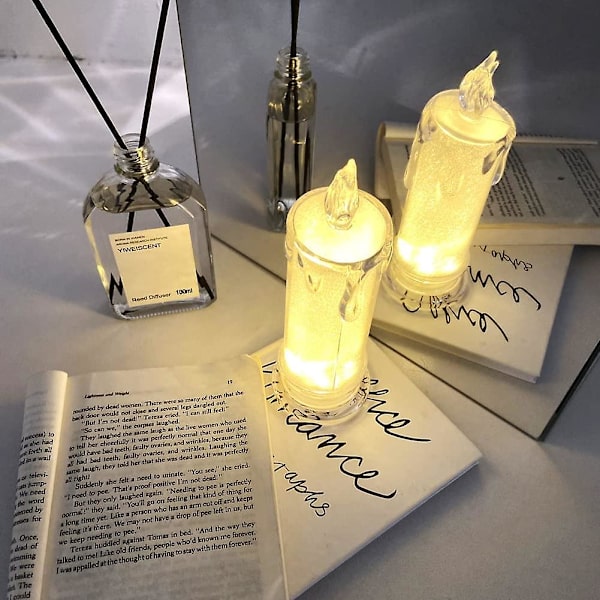 Set med 2 USB-uppladdningsbara LED-flamlösa ljus med tunn blixt 18 cm varm vit