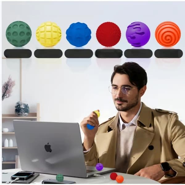 Magnetiska silikonbollar 6-pack - Mjuka sensoriska stressbollar för fingertoppsmassage och tyst skrivbordslek, bärbart set med väska Purple