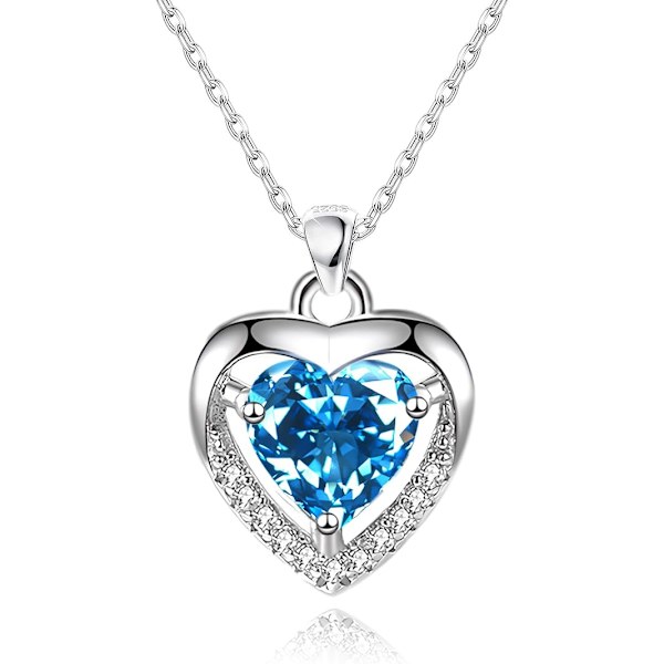 Sølvhjerte Halskjeder, 925 Sterling Sølv Halskjede for Kvinner Krystall Hjerte Halskjede Yndig Kjærlighet Hjerte Halskjede Sølv Kjede Halskjede Kvinner Gave Blue-Crystal Heart