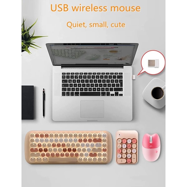 Langaton hiiri Söpö tietokonehiiri 1600 DPI Vähemmän kohinaa Kannettava USB hiiri Langaton hiiri PC Kannettava tietokone Kannettava MacBook Girl Gift (vaaleanpunainen)
