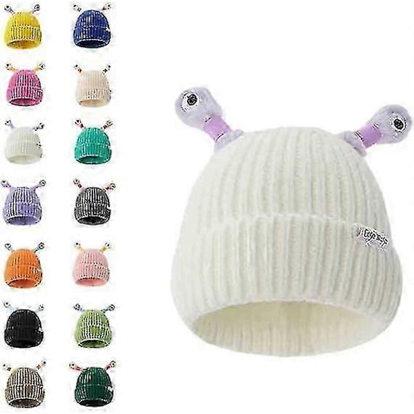 Vinter Forældre-barn Sød Glødende Lille Monster Strikket Hat, Sjov Sød Monster Beanies Cap, Sjov Glødende Monster Strikket Hat White