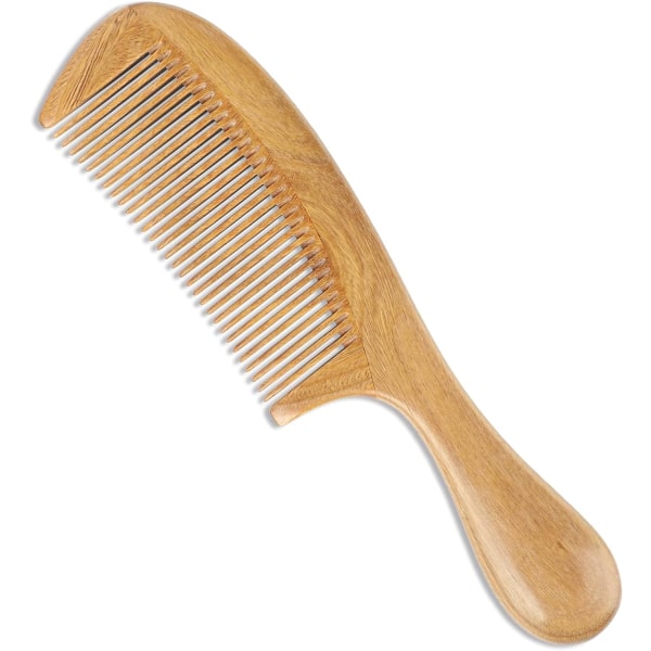 Handgjord träkam i grön sandelträ - 100 % naturlig, antistatisk hårborttagare för män och kvinnor (fintandskam)