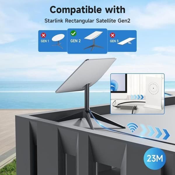 30m vanntett Starlink-forlengelseskabel for rektangulær V2 (Gen 2) parabolantenne, Ethernet