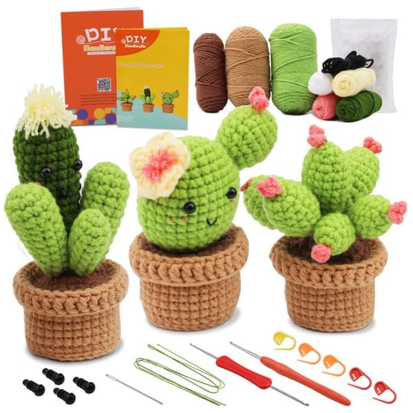 Kaktus Hæklesæt til Begyndere – Komplet Amigurumi Sæt med Garn og Video Tutorial (til Voksne og Børn)