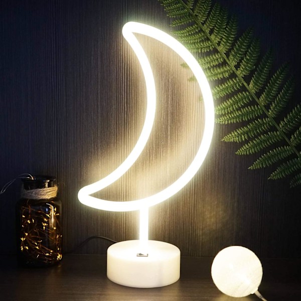 LED Månelys, Måne Neon Lys USB/Batteridrevet Månelampe Måne Nattelys Pigeværelse Dekoration Måne Neon Skilt til Soveværelse Måne Neon Lampe til Piger