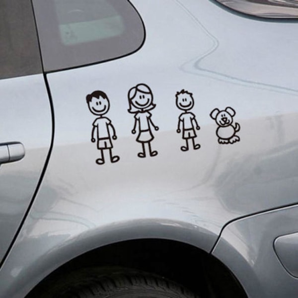 20 stk. Bilsticker Familie Med Kæledyr Bilsticker Held & Lykke Stickers Til Vindue (Sort)