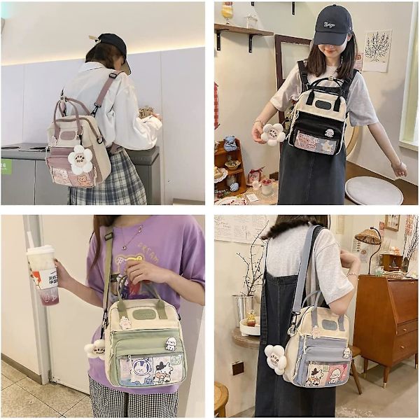 Kawaii Crossbody Taske til Piger Tote Indie Rygsæk Skole Japansk Asthetisk Rygsæk Er Messenger Taske Kawaii Rygsæk Prime (blå)