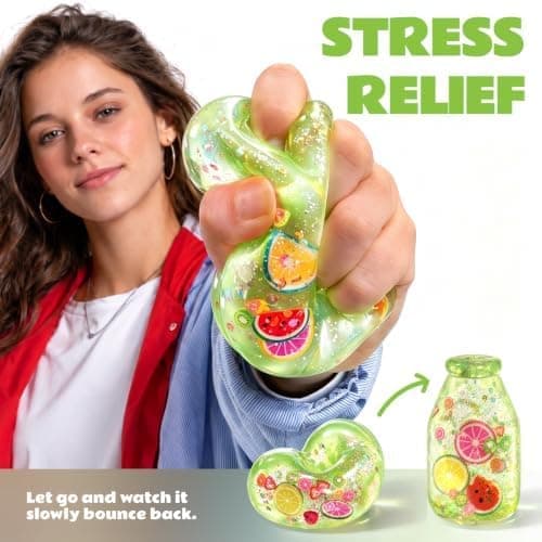 Flaska Squishy Leksak, Långsamt Stigande Stressbollar | Fylld med Fruktskivor och Glitter, Nyhet Sensoriska Leksaker, Ångestlindring, Kontor Klassrum Green