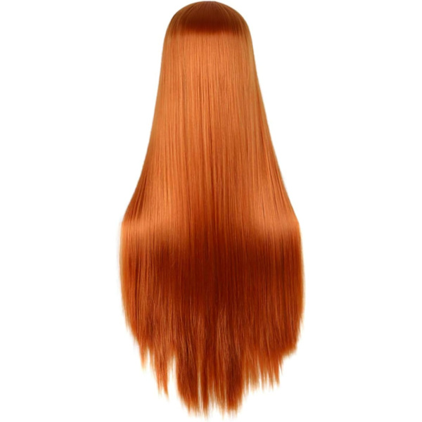 32 tommer 80 cm lang lyserød Cosplay parykker til kvinder lige syntetisk hår fuld paryk midterskilning til fest - orange