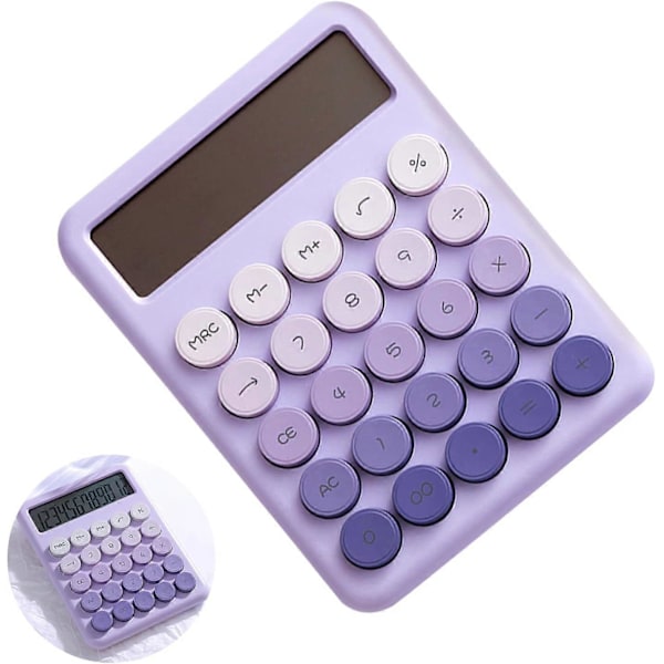 Mekanisk Lommeregner, 12 Cifret Stort LCD-Display og Store Runde Knapper Gradient Farve Bordregner, 15° Hældningsskærm Elektronisk Lommeregner Purple