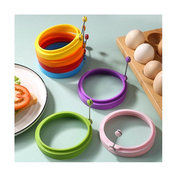 14 stykker syv-farget rund silikon eggemaskin pannekakeform verktøy posjert egg form egg ring form for