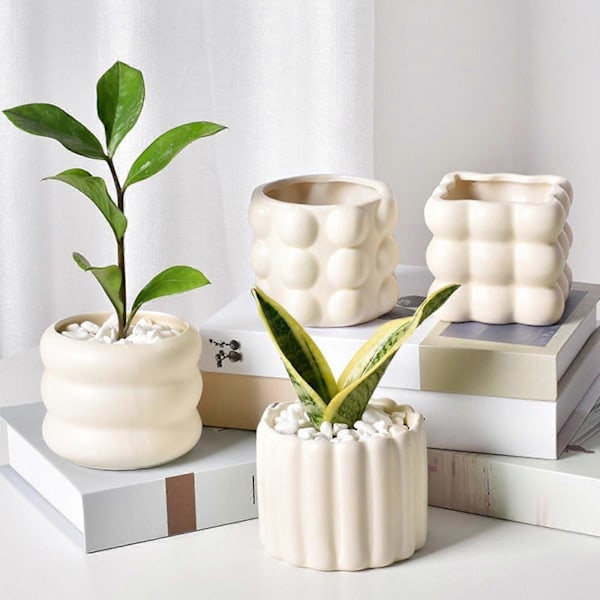 Keramisk Blomkruka Växtkruka med Dräneringshål Inomhusdekor 10x8cm Beige 10x8cm
