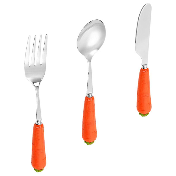 1 setti / 3 kpl Lasten haarukka lusikka leikkuri sarja Ihana kahva Astiasto Lusikka setti (oranssi)
