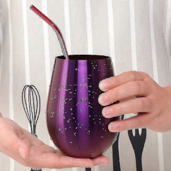 2 stk. Vinglas i rustfrit stål uden stilk til rejser Purple