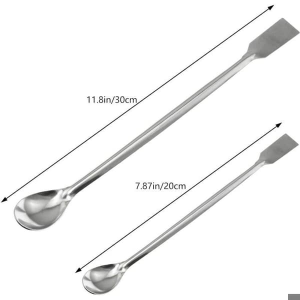 Sæt med 2 spatler i rustfrit stål – dobbeltendet (ske og spatel) – 20 cm / 30 cm