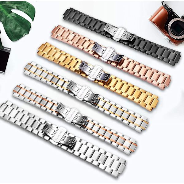 Ubiuo rostfria klockarmband med raka och böjda ändar 5 färger (guld, silver, svart, roséguld, guld-silver tvåfärgad) 9 storlekar (12 mm till 24 mm) Valent