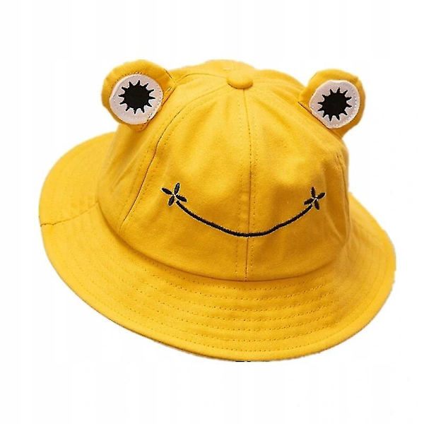 Sarjakuva-sammakon ämpärihattu, unisex-kesäinen aurinkolippis aikuisille, taitettava leveälierinen kalastajanhattu Yellow