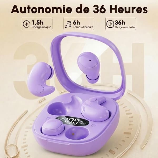 Diskrete in-ear hodetelefoner for sidesovere, 2-i-1 trådløse Bluetooth soveørepropper – Lilla