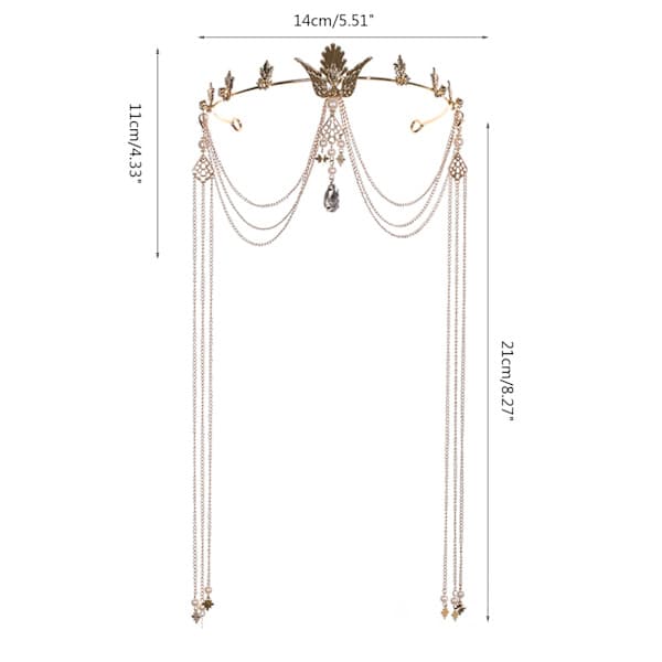 Hanfu Hårkrone Hodeplagg Duske Hodebånd Vanndråpe Panne Ornament Jente Hårtilbehør Duske Kjede Krone for Kvinner