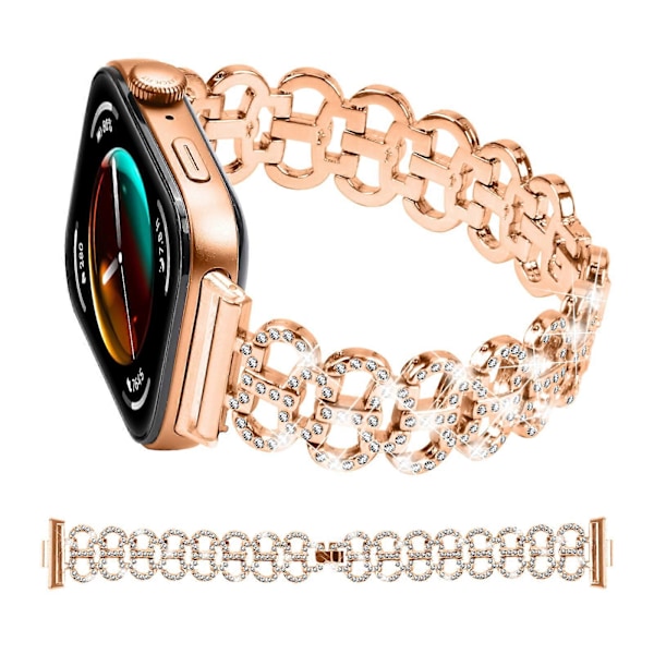 För Huawei Watch Fit 3 Metall Klockarmband Gourd Form Strass Ersättningsarmband Rose Gold
