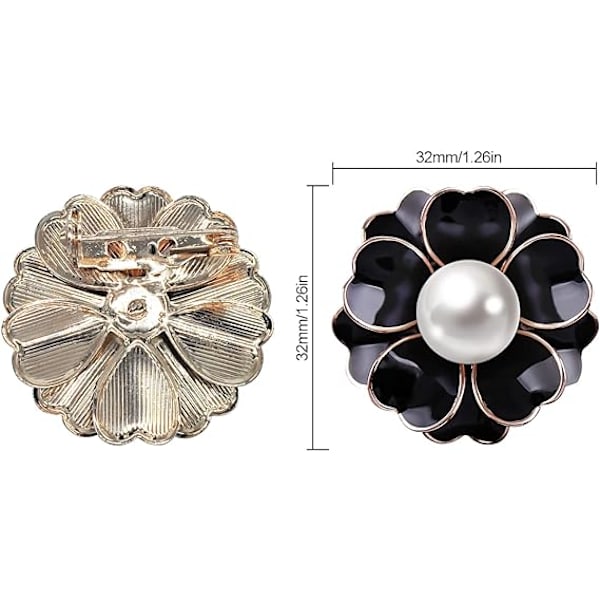 Kvinnors blomma artificiell pärla emalj legering brosch stift vit corsage kläder accessoarer snygg och populär hållbar (svart)