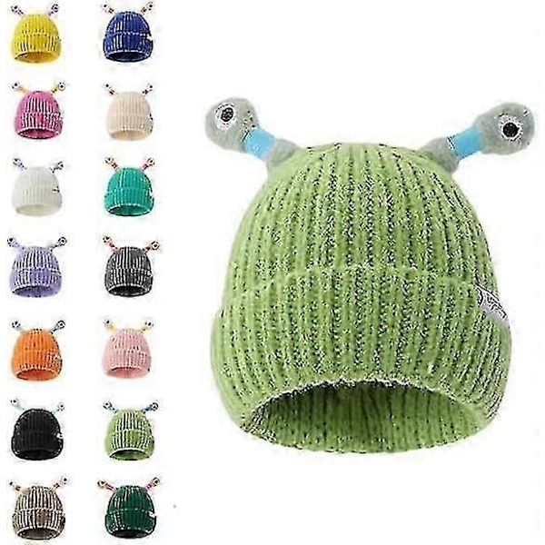 Vinter Foreldre-Barn Søt Glødende Liten Monster Strikket Lue, Sunny Søt Monster Beanies Lue, Morsom Glødende Monster Strikket Lue green