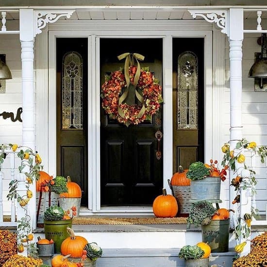 Høstkrans med gresskar - Dørdekorasjon - Halloween-dekorasjon - Kunstig blomsterkrans - Høstdekorasjon - Stemningsfull sesongbasert utendørs