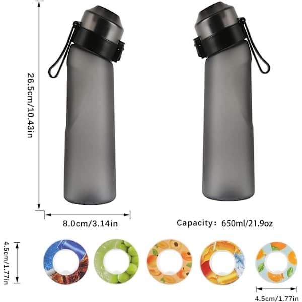 Vesipullo hedelmänmakuisilla podeilla, 650 ml maustettu vesimuki ulkourheiluun 7 podilla (yh){ROG} musta