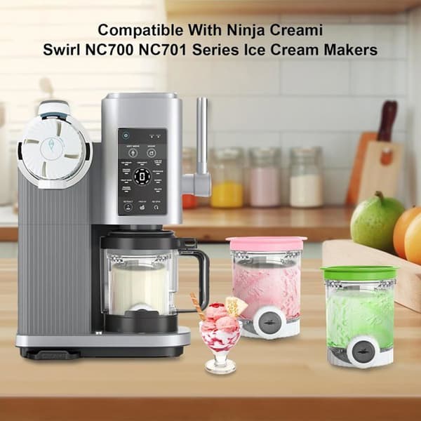 Sæt med 4 kompatible isbøtter til Ninja NC700 NC701 - Pintbeholdere til Ninja Creami Swirl og låg - BPA-fri