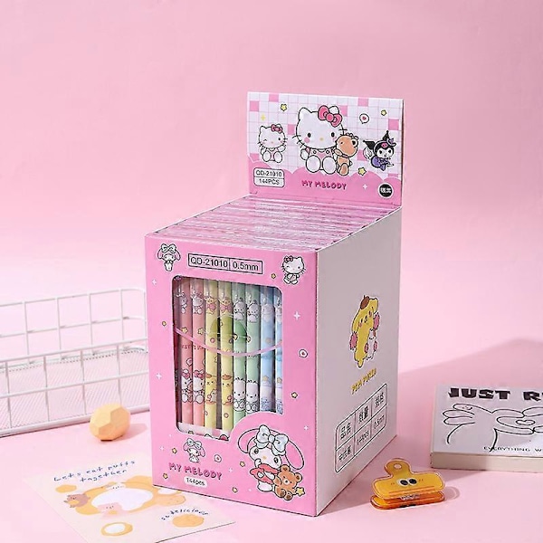 12-144 Sanrio pyyhittävä geelikynä Hellokitty Melody Kuromi Cinnamoroll kuulakärkikynä A5 Erasable black144pcs