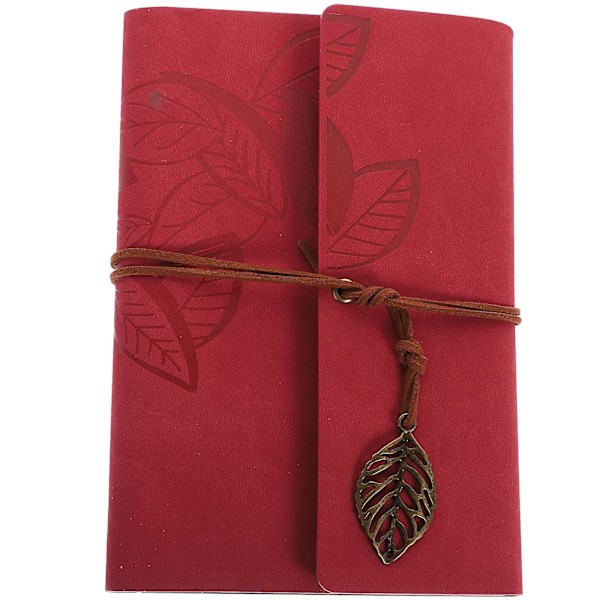 Vintage Style Leaf Leaves Pattern Pu Cover Loose-leaf String Bound Blank Notebook Notepad Travel Journal Diary Jotter - Storlek L (röd)