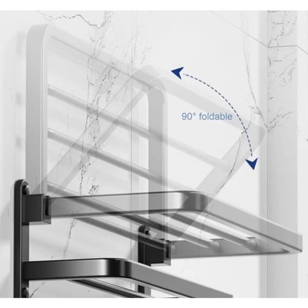Sammenleggbart 60 cm badehåndklestativ – Vegghylle i aluminium med håndklestenger