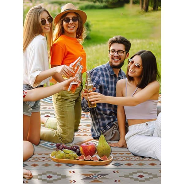 Picnicteppe, ekstra stort (200 x 200 cm), vanntett, med bærehåndtak, boho-stil, sammenleggbart og vaskbart