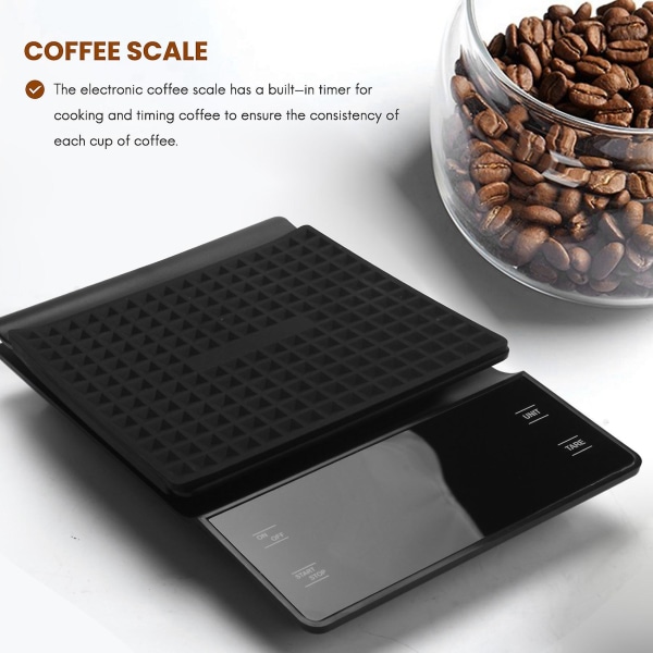 Kaffevægt med timer 3 kg/0,1 g højpræcision hæld over dryp espressovægt med baggrundsbelyst LCD-skærm