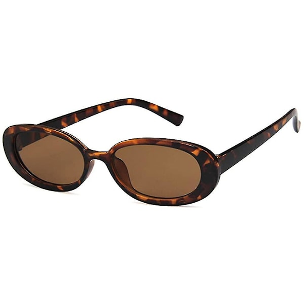 Dame Oval Ko Farve Små Solbriller Mode Plettet Farve Leopard