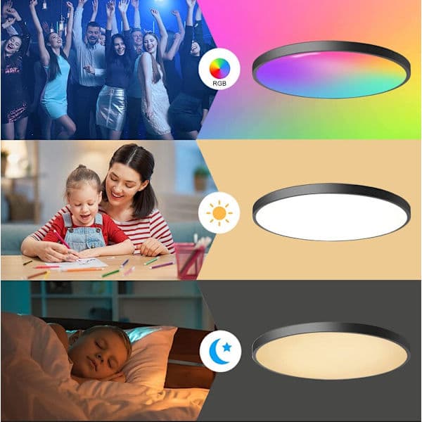 (Til Europa) Smart loftlampe - Sort ramme RGB220V-240V Dæmpbar